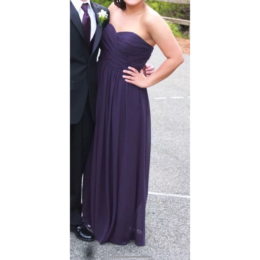Beautiful plum strapless floor length dress